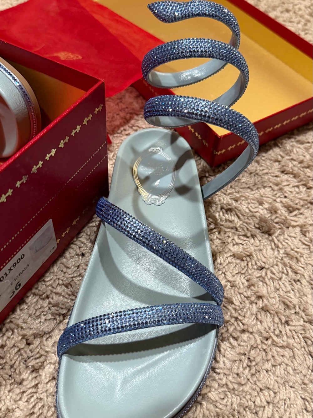 Rene Caovilla Light Blue Spiral Crystal-Strap Sandal